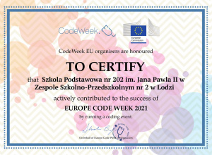 Europejski Certyfikat z Kodowania 2021 dla naszej szkoły
